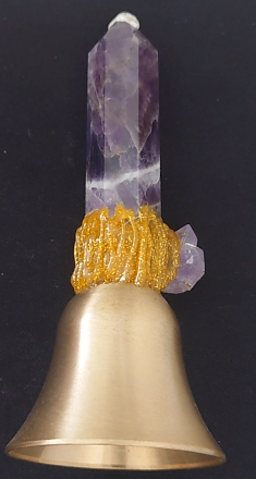 Natural Amethyst Crystal Wand Brass Altar Bell – Sacred Ritual Sound Healing & Meditation Tool
