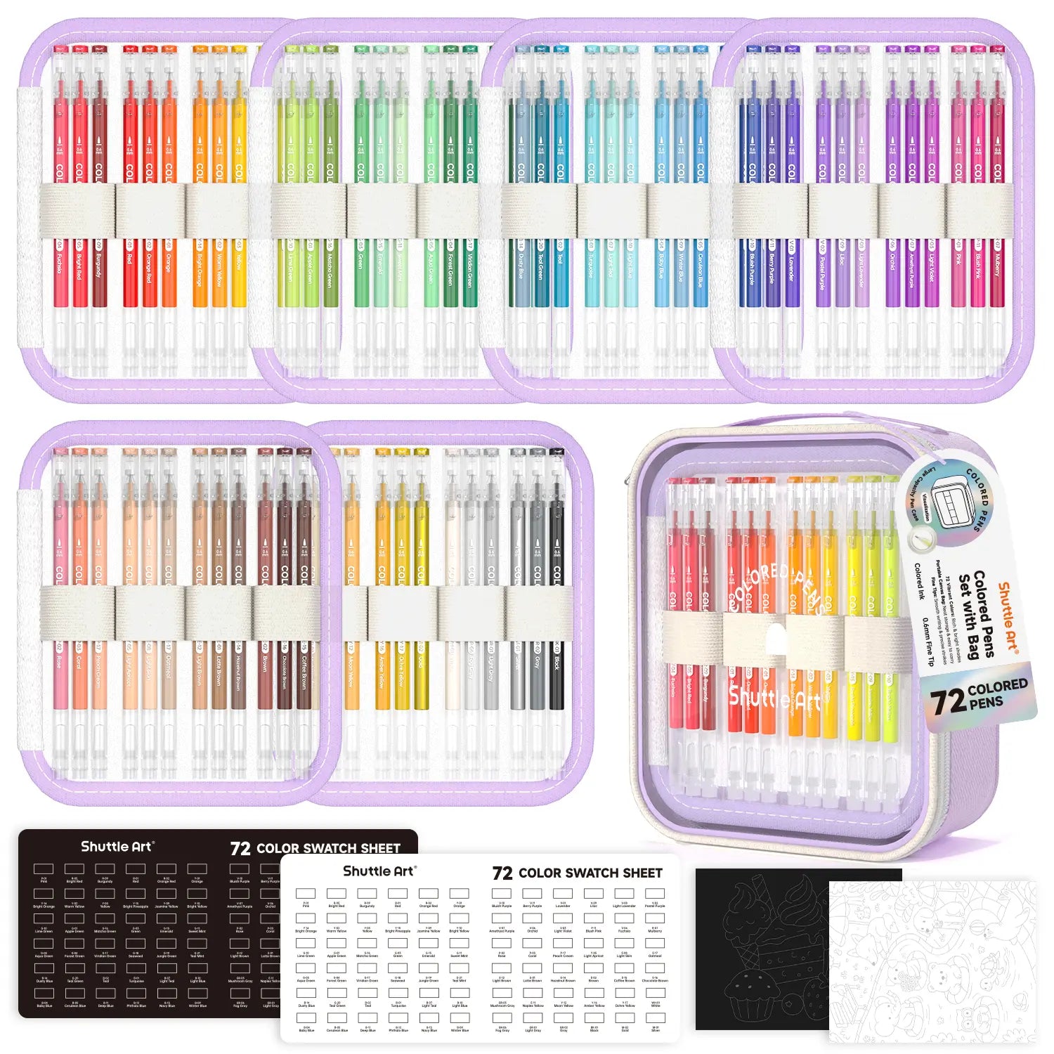 Shuttle Art 72-Color Fine Tip Gel Pen Art Set with Zippered Case