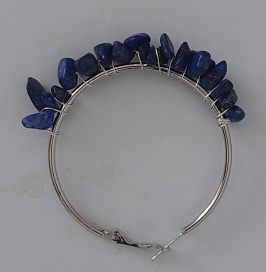 Natural Lapis Lazuli Crystal Chip Hoop Earrings – Handmade Wire Wrapped Gemstone Statement Earrings