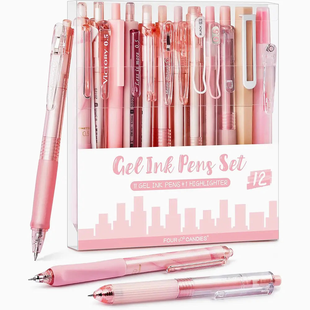 Four Candies 12-Piece Pink Aesthetic Gel Pens & Highlighter Set