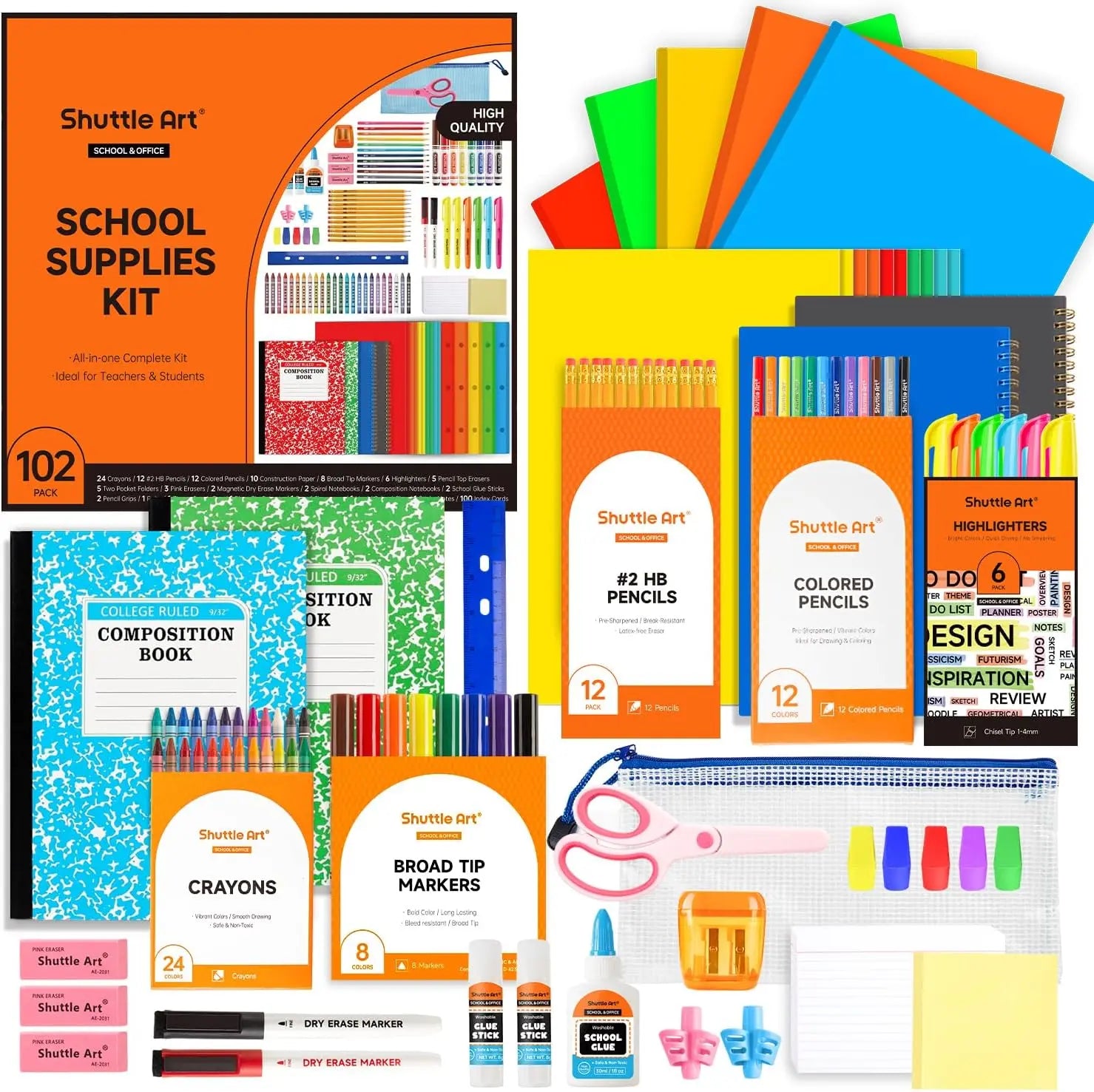 Shuttle Art 102-Piece Complete Back-to-School Essentials Kit