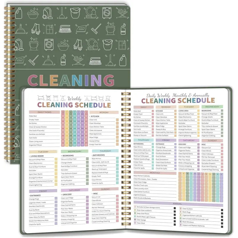 Sage Green Household Cleaning Schedule & Chore Tracker Planner