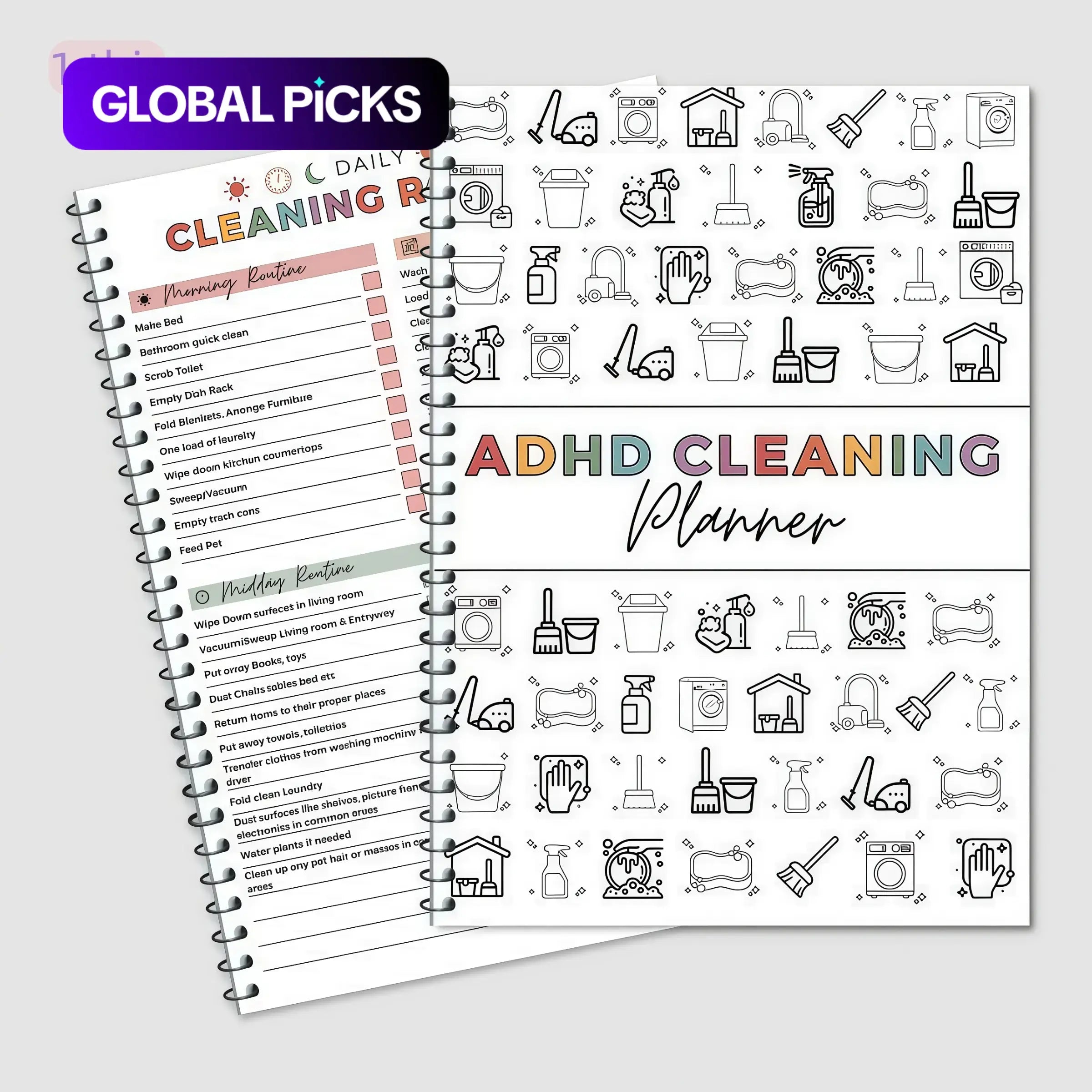 ADHD Daily Cleaning Routine Planner & Chore Tracker Notebook