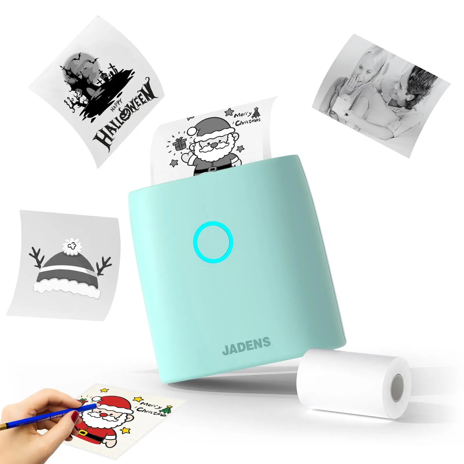 JADENS Mini Bluetooth Thermal Pocket Printer – Wireless Portable Sticker & Photo Printer for Journaling, Notes, DIY Crafts, Holiday Decor & Gift Labeling