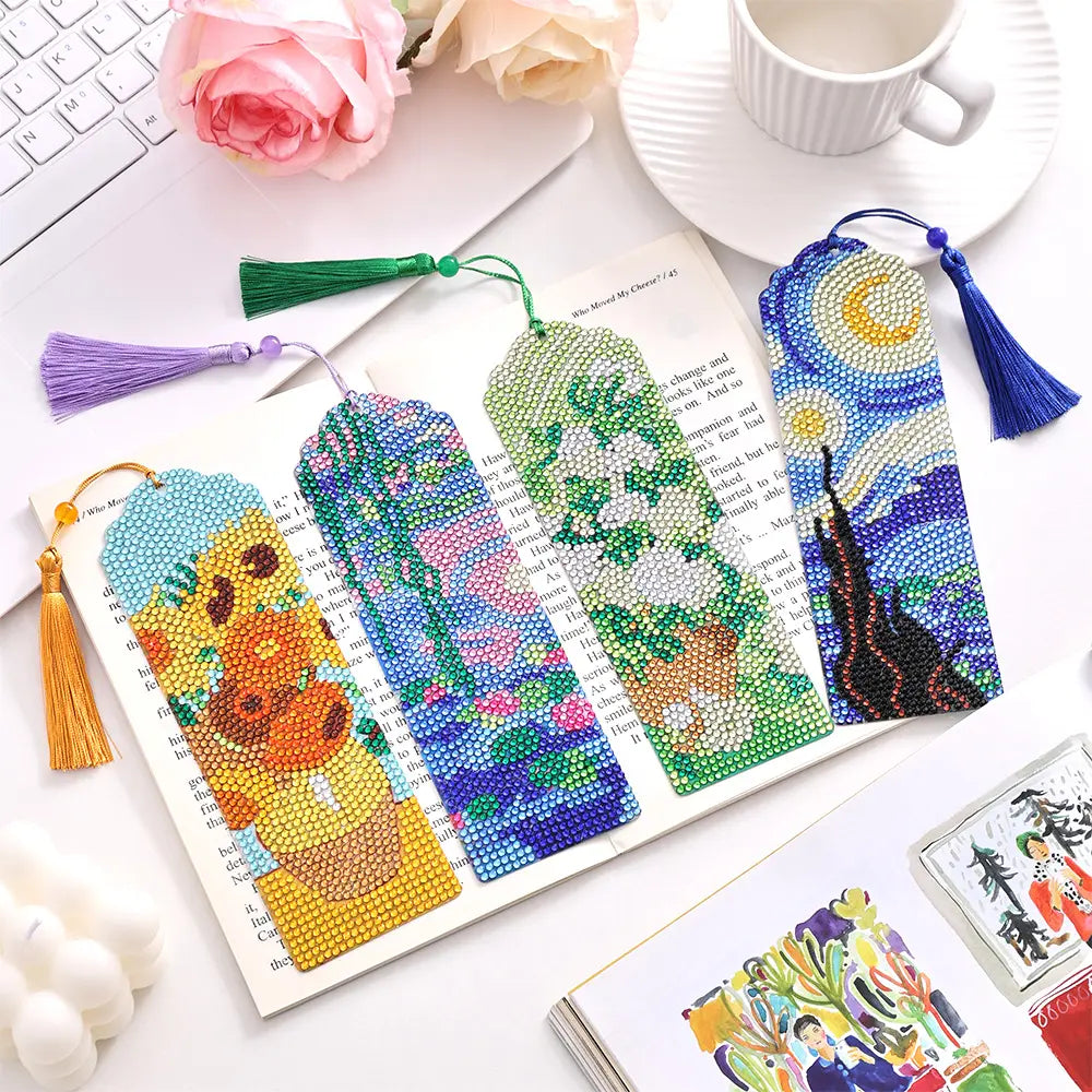DIY Diamond Painting Bookmarks Kit – Famous Masterpiece Oil Painting Leather Bookmarks with Tassels