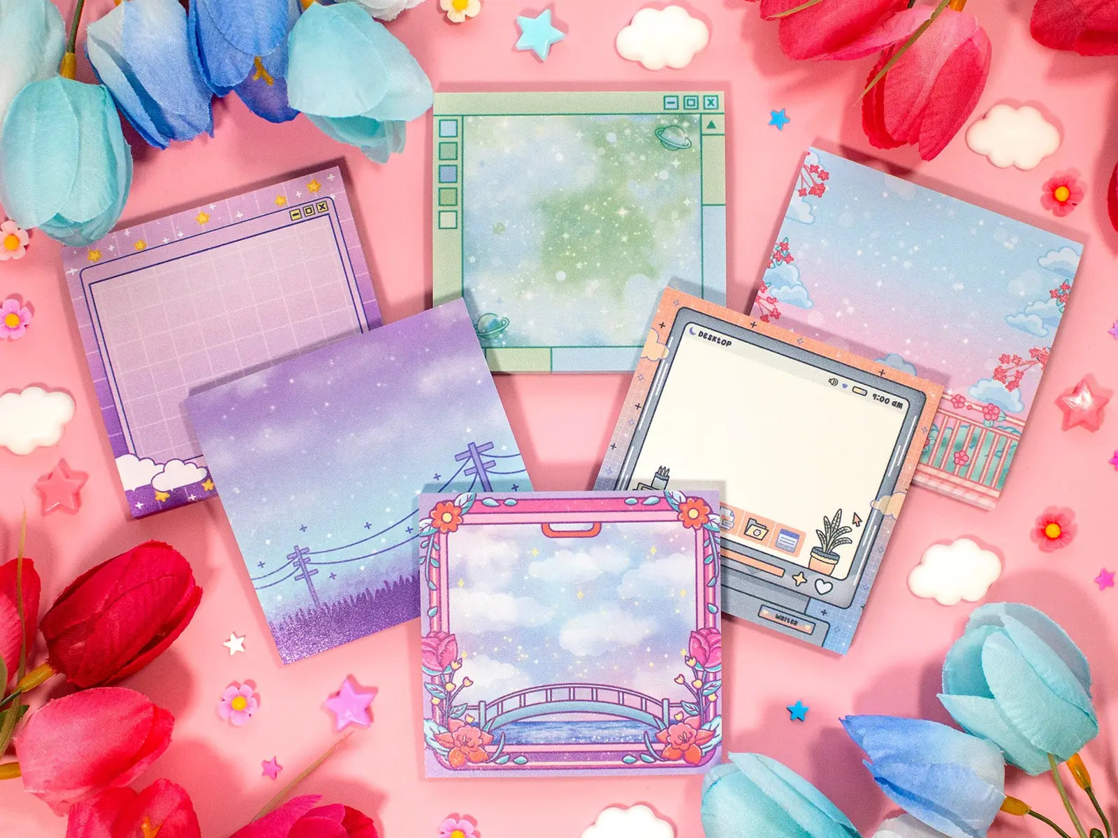 Pastel Aesthetic Desktop & Galaxy Sticky Notes Set | Cute Dreamy Memo Pads for Bullet Journaling
