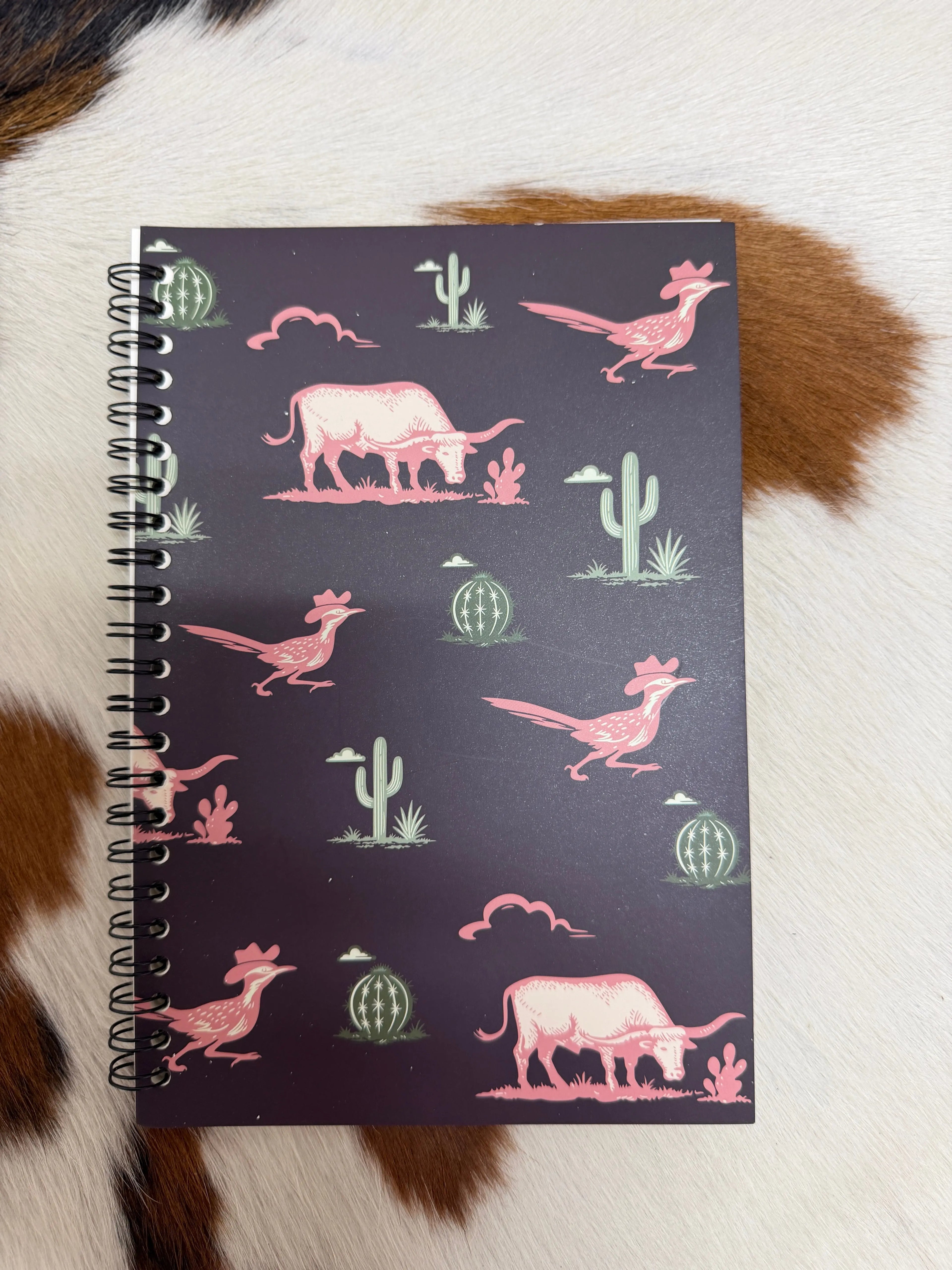 Vintage Western Desert Spiral Notebook – Pink Longhorn & Cacti Journal