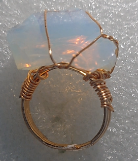 Raw Opalite Crystal Wire-Wrapped Ring – Handmade Gold Wire Statement Gemstone Ring for Healing & Boho Jewelry