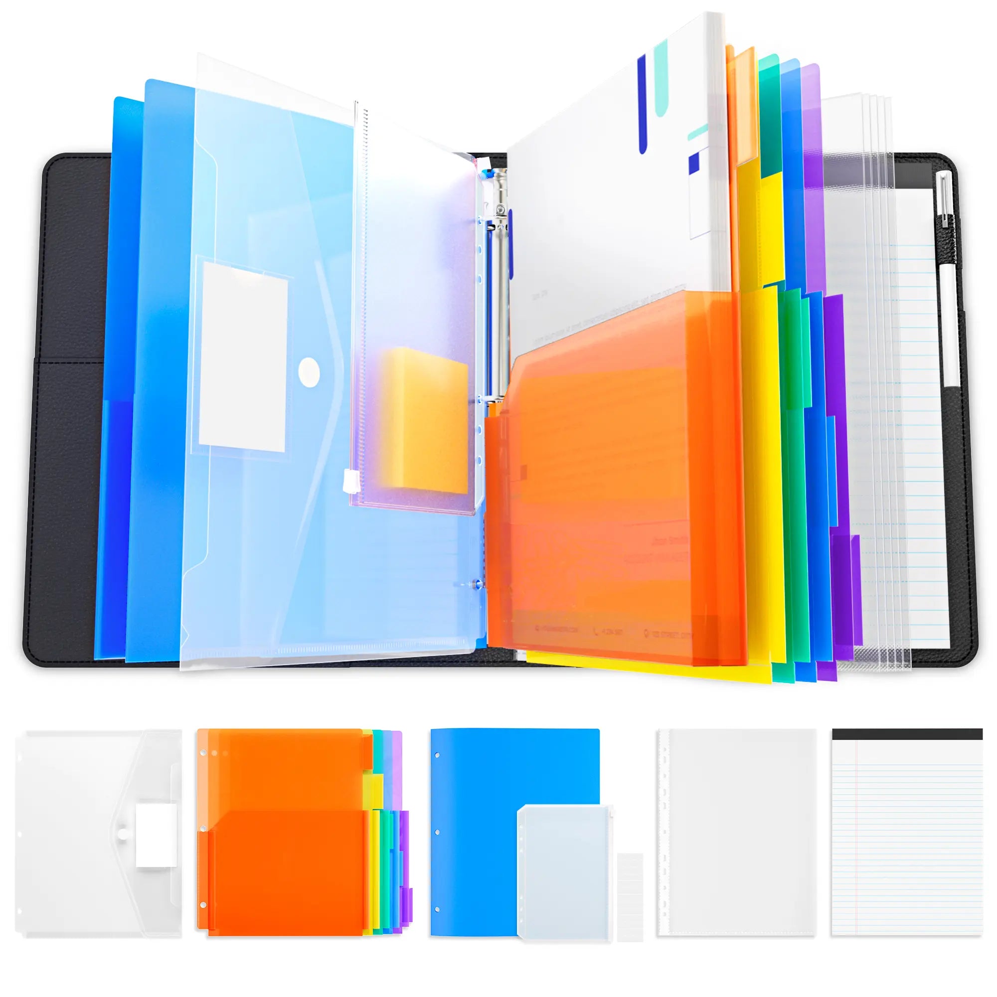 All-in-One 3-Ring Leatherette Portfolio Binder Set – Professional Business Organizer with Color Divider Pockets, Zipper Pouch, File Envelope & Legal Writing Pad