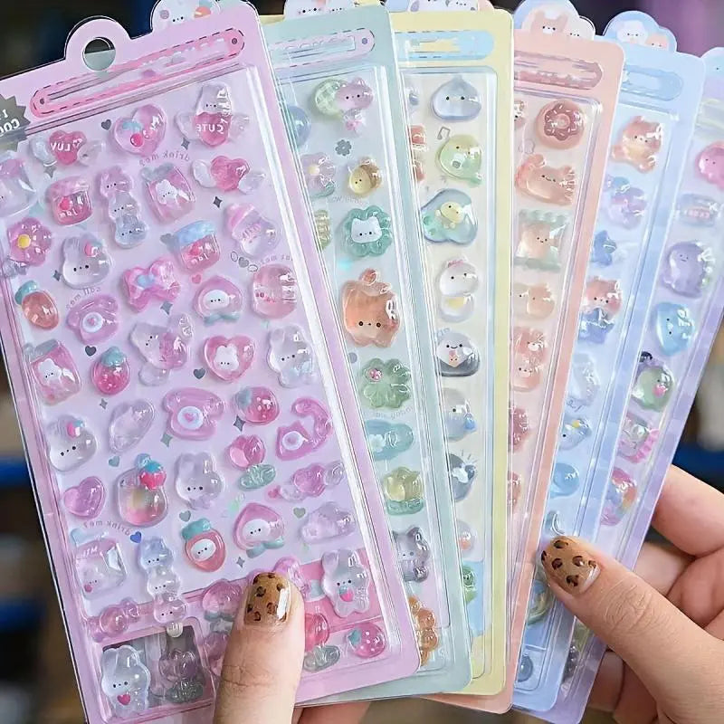 3D Jelly Crystal Decorative Sticker Sheets – Cute Kawaii Craft & Journal Stickers