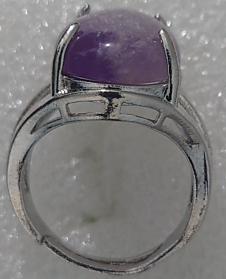 Natural Amethyst Cabochon Ring – Adjustable Silver Crown Statement Ring for Women