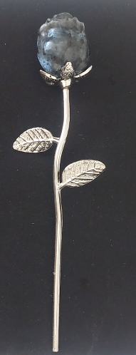 Natural Labradorite Crystal Rose Flower with Metal Stem - Carved Gemstone Eternal Rose Home Decor & Crystal Healing Gift