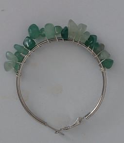 Natural Green Aventurine Crystal Chip Hoop Earrings – Handmade Wire Wrapped Boho Statement Earrings