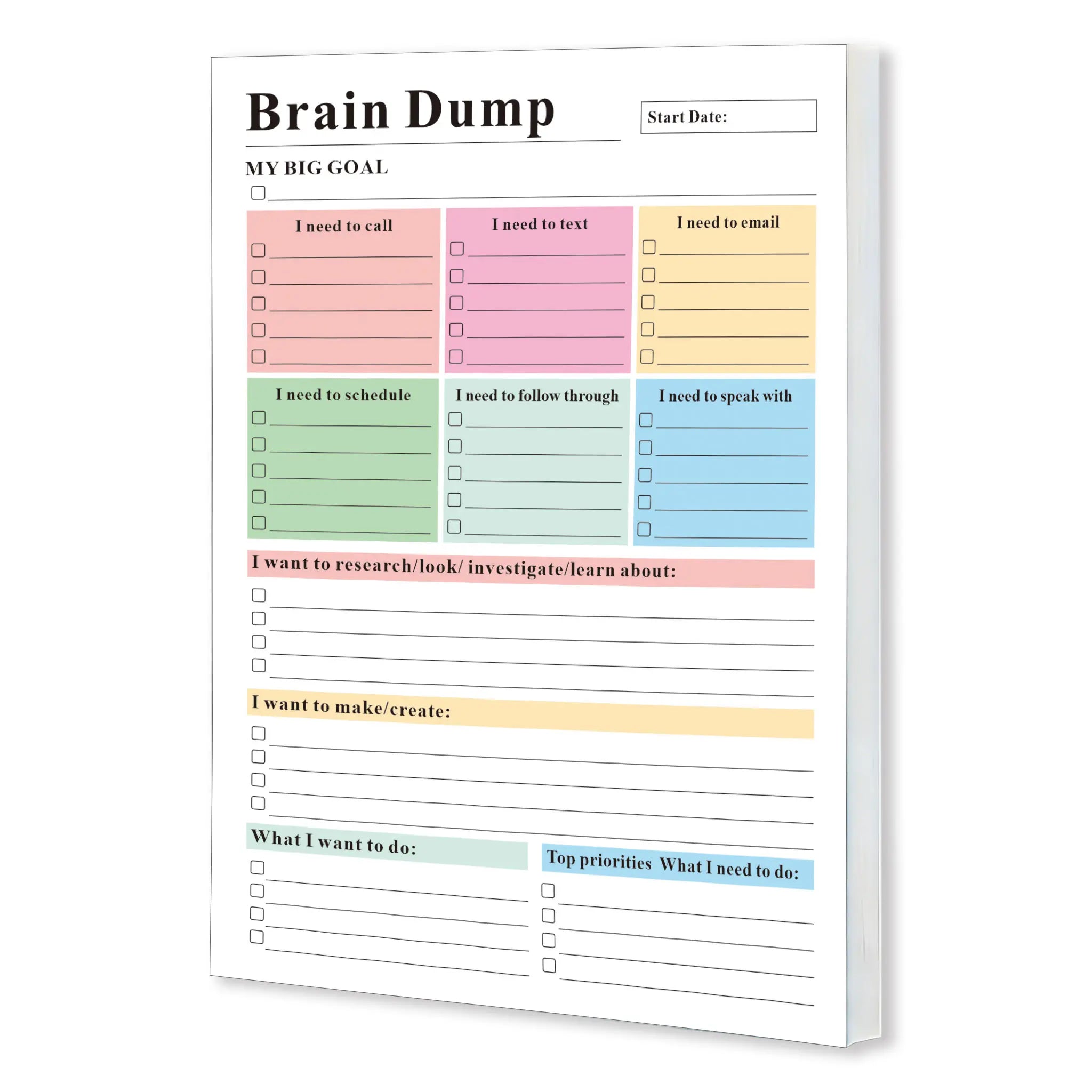 Pastel Brain Dump Daily To-Do List & Task Organizer Notepad
